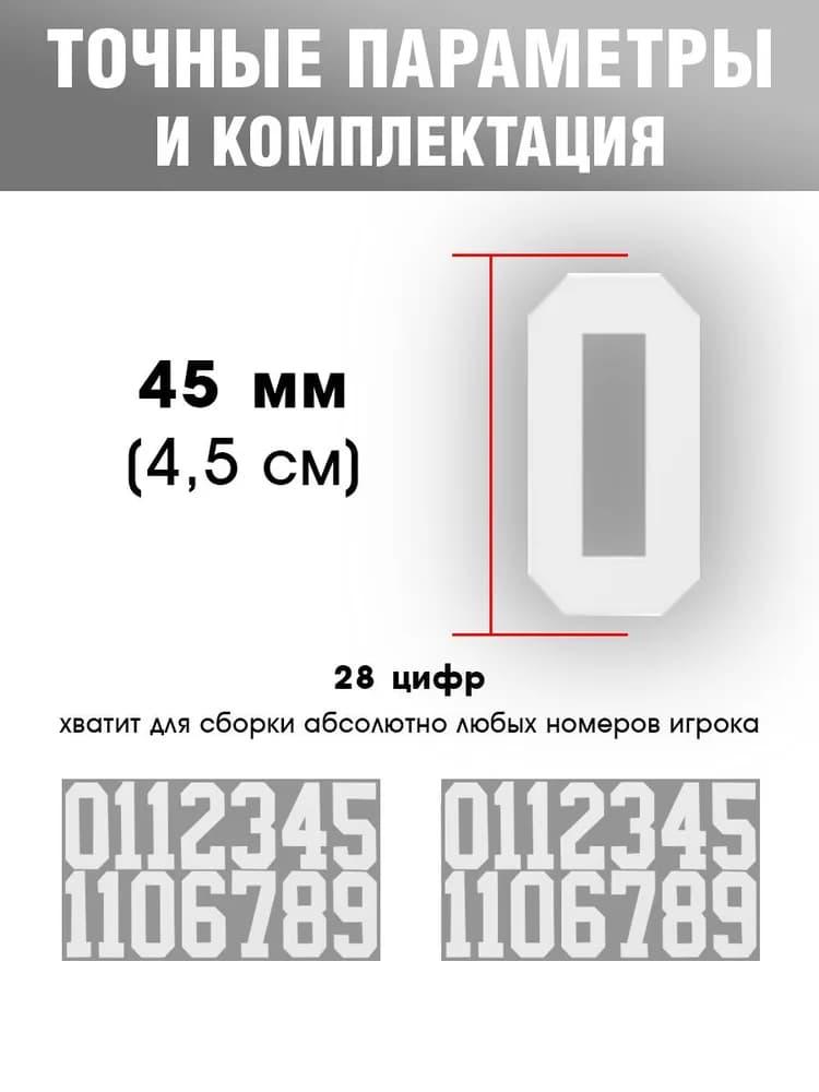 Комплект наклеек-цифр на хоккейный шлем , номера для экипировки 4.5 см, белый (28 шт) - миниатюра 7